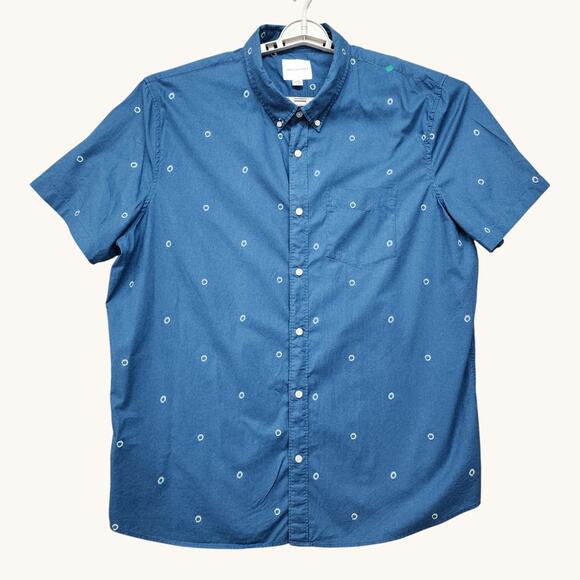 American Eagle Mens XXXL Button Down Shirt Blue Circle Print Short Sleeve Cotton - Picture 3 of 9